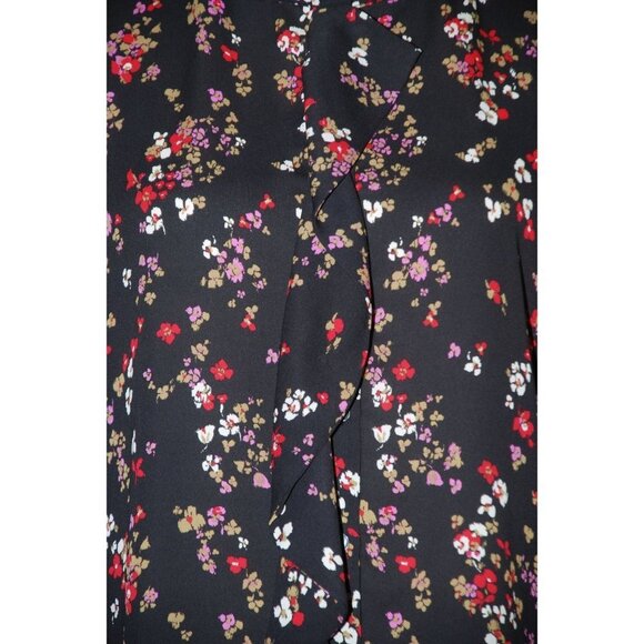Ann Taylor Ladies Black Floral Long Sleeve Blouse Size S Button Up Ruffle Front - Picture 3 of 10